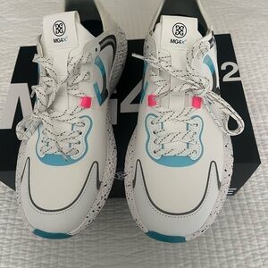 G/FORE Men. White shoes with Blue & Pink Accents